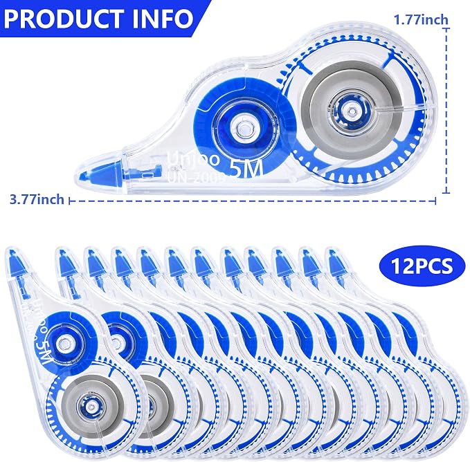 Unjoo White Correction Tape, For school, 5M/196"x0.2", Tear-Resistant - Image 2