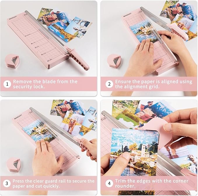 MAKEASY Paper Cutter 12 Inch, Guillotine Paper Cutter with 8 Sheet Capacity, Heavy Duty Paper Cutter for Cardstock, Paper Trimmer for Crafting, Classroom and Office, Pink-DeskLoop Office