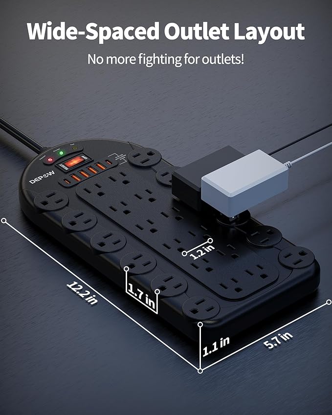 20 Ft Power Strip Surge Protector (3,400 Joules), DEPOW 24 AC Multiple Outlets (1875W/15A) with 6 USBs (2 USB-C Ports), ETL Listed, Flat Plug Heavy Duty Long Extension Cord for Home, Office, Black-DeskLoop Office