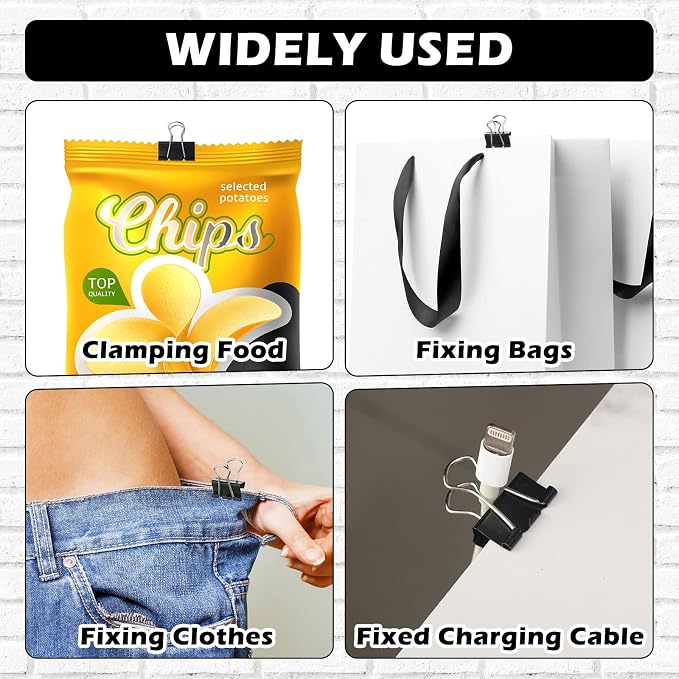 Yexiya 1000 Pcs Binder Clips Bulk Assorted Sizes Black Paper Clips Small Binder - Image 7