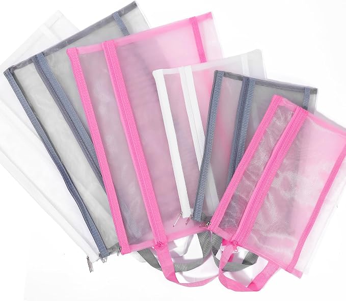 6 Pack Mesh Zipper Pouch Bags, Double Layer Nylon Pouch - Image 3