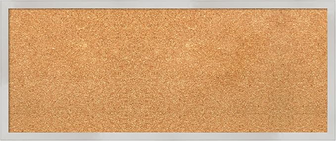 Amanti Art Natural Cork Board for Wall, 13x31 Vision Board with Silver Wood Frame, Medium Corkboard Office Decor for Home Organization, Modern Contemporary Corkboard Pinboard to display items for home-DeskLoop Office