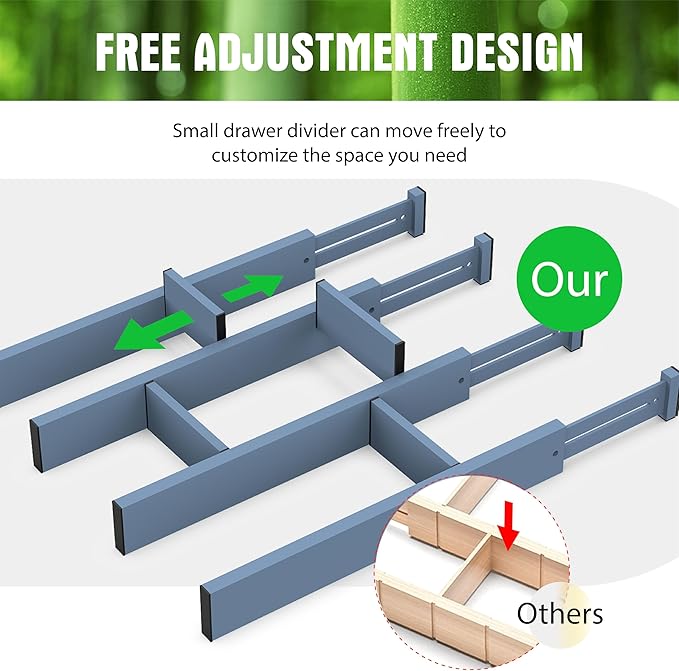 ANTOWIN Bamboo Drawer Dividers, Expandable Drawer Separators Splitter,17-22 inches Long Adjustable Spring-loaded Organizer for Large Utensil, Clothes, Tools Drawers (Blue)-DeskLoop Office