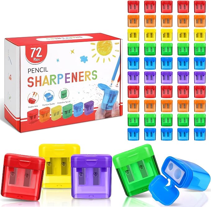 Aodaer 72 Pieces Pencil Sharpeners Bulk Double Hole Pencil Sharpener Manual by Aodaer