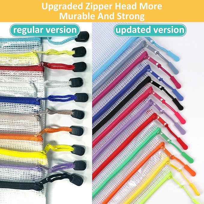 12 Mesh Zipper Pouch Bags - 12 Color, 8 Size Classroom Must-Have Storage Solution for School, Board Games, and Office Supplies