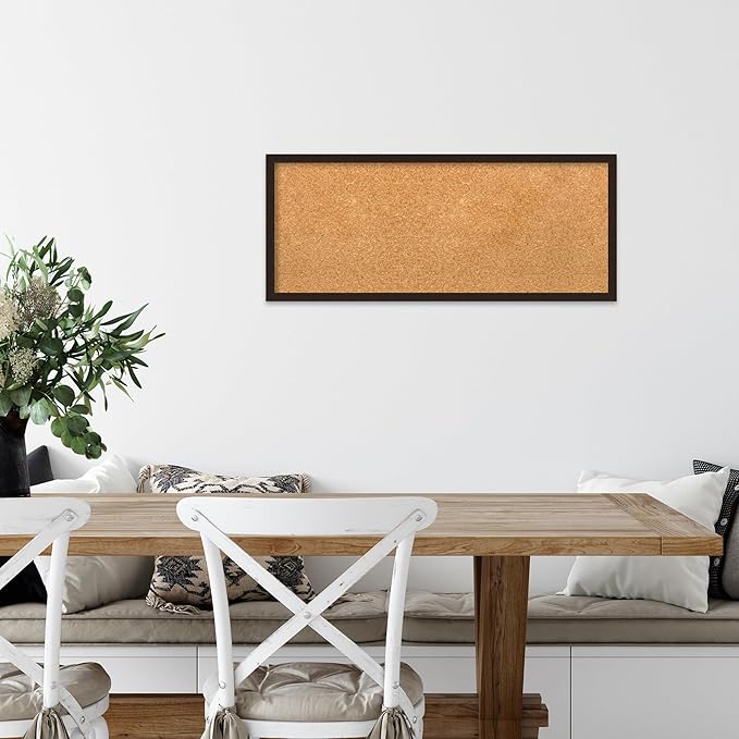 Amanti Art Natural Cork Board for Wall, 13x31 Vision Board with Brown Wood Frame, Medium Corkboard Office Decor for Home Organization, Rustic Farmhouse Corkboard Pinboard to display items for home-DeskLoop Office
