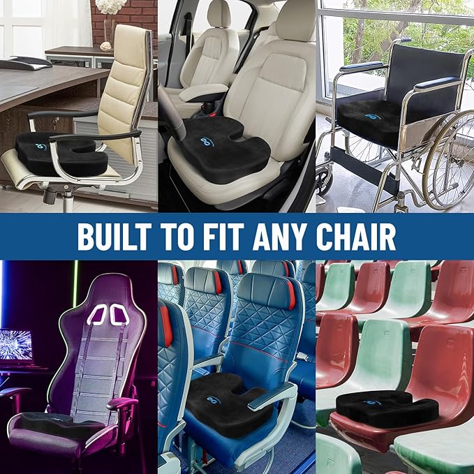 Everlasting Comfort Doctor Recommended Memory Foam Seat Cushion for Office Chairs & Car Seat - Ergonomic Office Desk Accessories for Tailbone Pain Relief, Sciatica & Back Support-DeskLoop Office