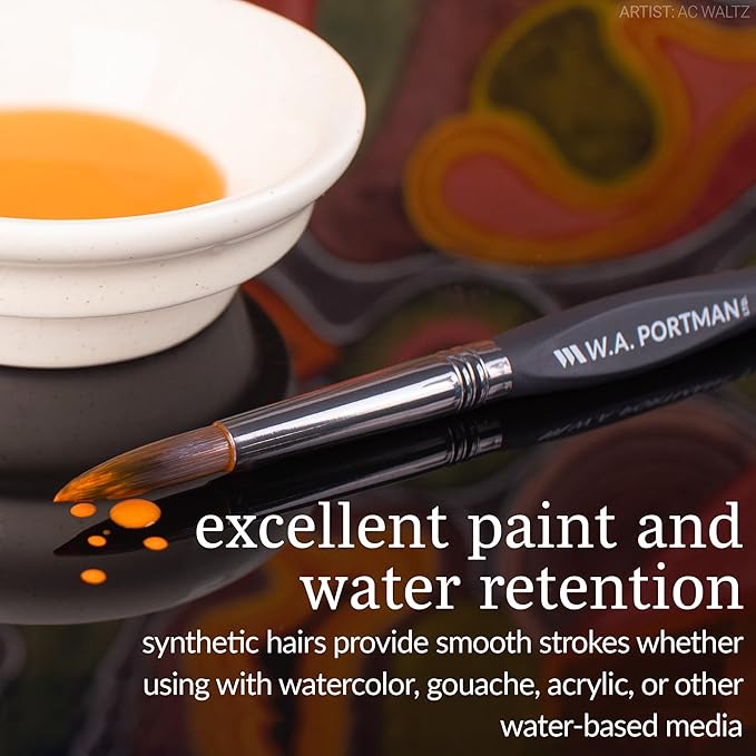 WA Portman Round Acrylic and Watercolor Paint Brushes 4pc Set - 100% Vegan, Cruelty-Free Round Paint Brushes for Acrylic Painting and Watercolor Painting with Triangular Comfort Grip-DeskLoop Office