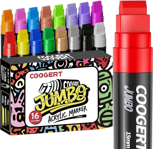 Coogert 16 Colors Jumbo Poster Markers, 15MM Thick Permanent Acrylic Graffiti by CoogertPaintPens