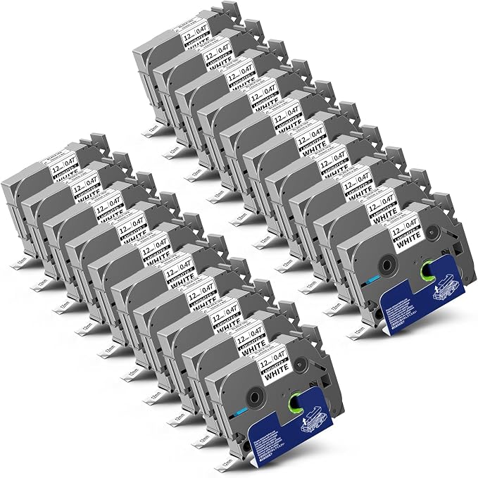 20-Pack P Touch Label Tape 12mm 0.47" Laminated White Compatible by Matoburr