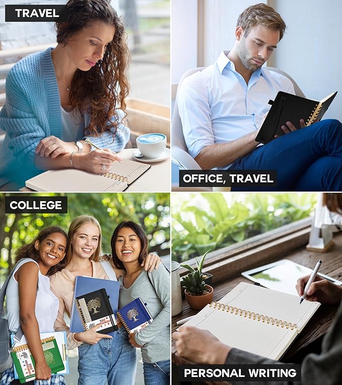 Large Spiral Notebook Journal for Women Men - 300 Numbered Lined Pages, College Ruled, A4 Hardcover Spiral Bound Notebook for School, Work, Note Taking, Writing, Leather Spiral Journal 8.5"x11"-DeskLoop Office