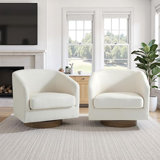 UIXE Swivel Accent Chairs Set of 2, Fabric Upholstered Barrel Chair for Living Room, Comfy Round Armchair Single Sofa Bedroom Reading Seat - 31" W, Beige-DeskLoop Office