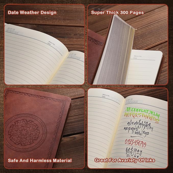 Fetinar 2026 Leather Vintage Journal Notebook, 300 Pages, Leather Softcover - Image 3