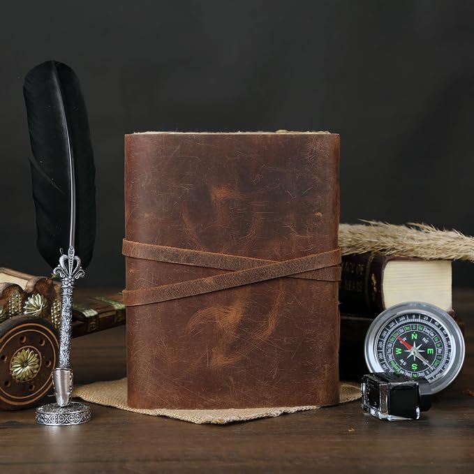 Leather Journal with Deckle Edge Paper 8x6 inch and Vintage Key | Handmade - Image 7