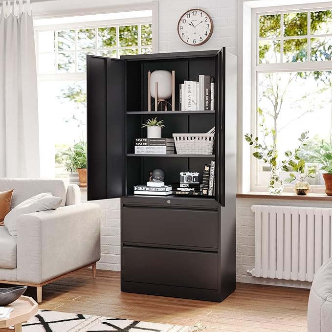 Metal Cabinets with Lockable Drawers and Doors Lateral File Cabinets Steel Filing Lockers Book Case for Home Office Hanging Files Letter/Legal/F4/A4 Size