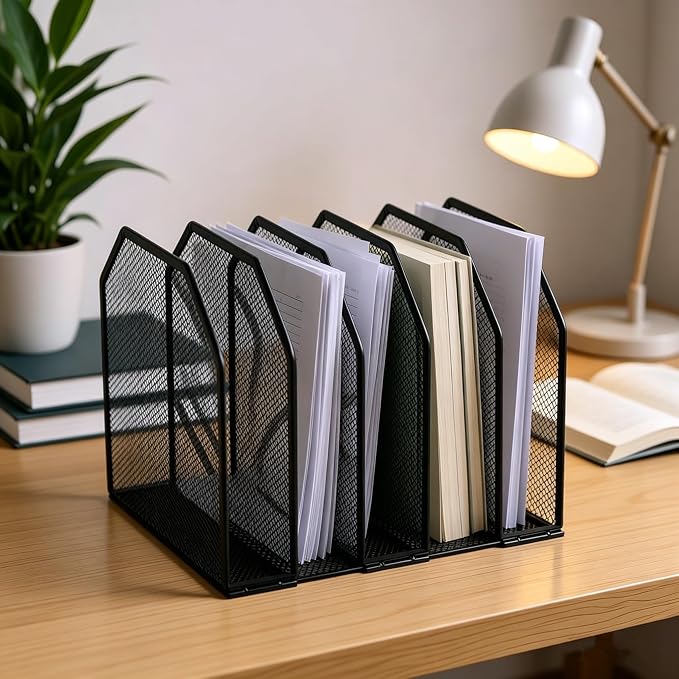 5-Section Mesh Desktop File Sorter Organizer, Adjustable File Organizer - Image 6