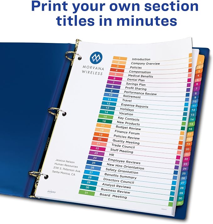 Avery 1-31 Dividers for 3 Ring Binders, 31 Tabs per Set, Customizable Table of - Image 2