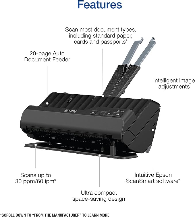 Epson Workforce ES-C220 Compact Desktop Document Scanner with 2-Sided Scanning and Auto Document Feeder (ADF) for PC and Mac-DeskLoop Office