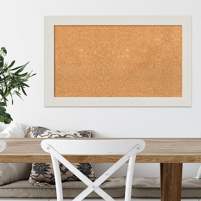Amanti Art Natural Cork Board for Wall, 19x31 Vision Board with White Frame, Medium Corkboard Office Decor for Home Organization, Country Rustic Corkboard Pinboard to Display Items for Home-DeskLoop Office