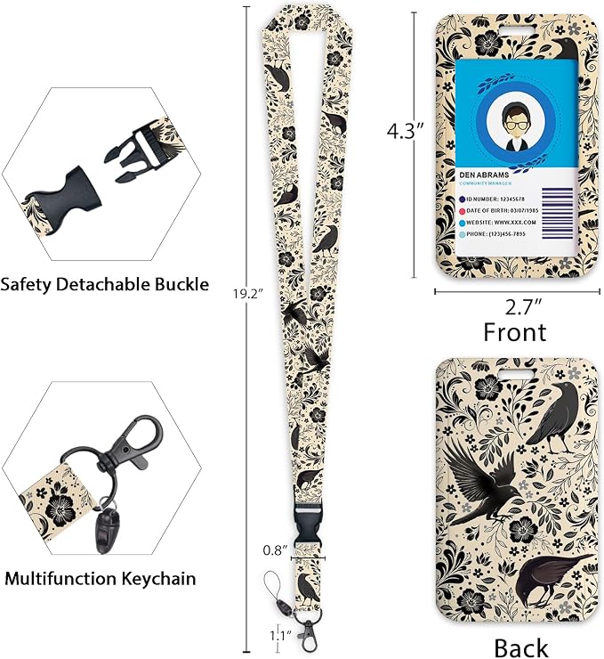 Giancomics Crow Lanyards for ID Badges, Badge Holder Retractable Reel Goth | - Image 4