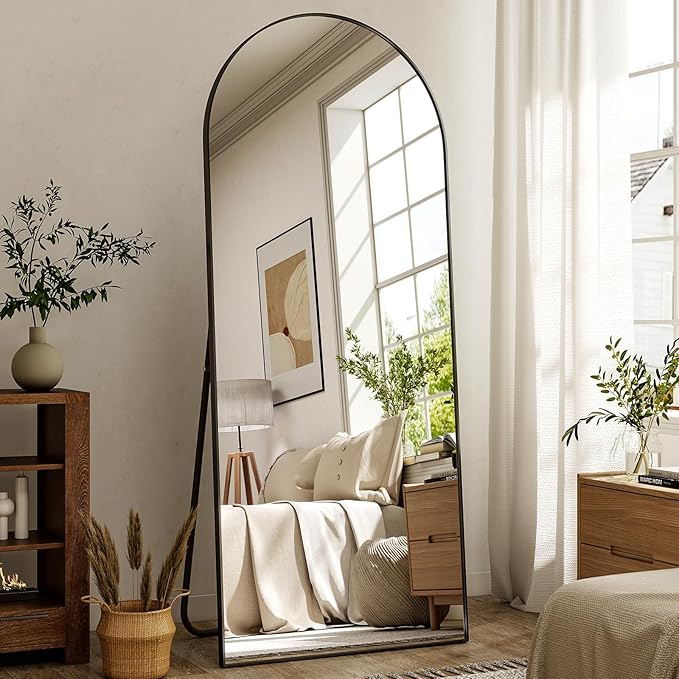 HARRITPURE Arch Floor & Full Length Mirrors - 68" x 24" Body Length Mirror Big Mirror for Bedroom Standing/Hanging/Leaning Wall-Mounted Black-DeskLoop Office