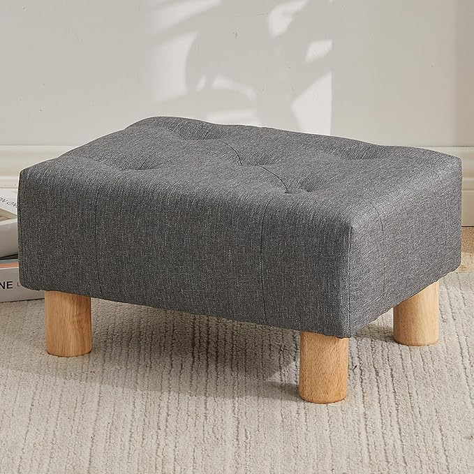 Small Foot Stool Ottoman, Linen Footstool Ottoman Foot Rest by FIMIVIBI