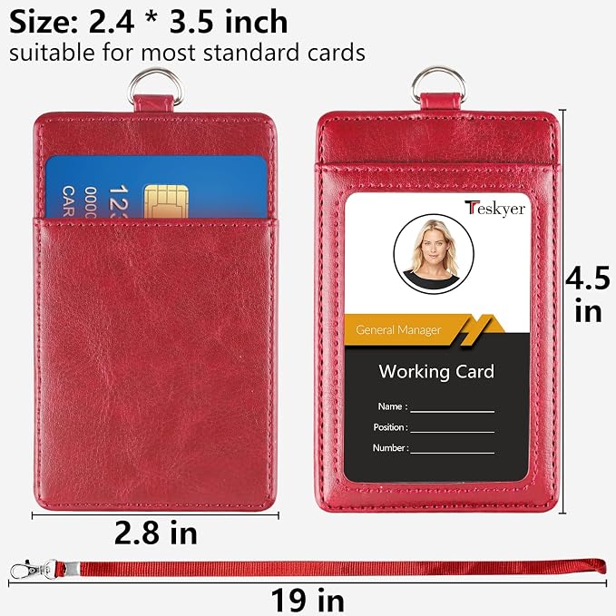 Teskyer Badge Holder with Lanyard, Leather ID Name Badge Card Holder with - Image 3