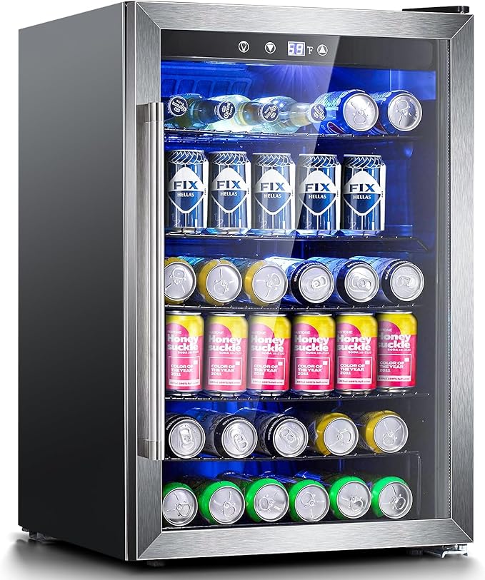 Antarctic Star Beverage Refrigerator,145 Can Mini Fridge,Freestanding wine cooler for Soda Beer or Wine,Glass Door, Small Drink Dispenser Machine, Touch Screen for Home Office or Bar, 4.5 cu.ft-DeskLoop Office