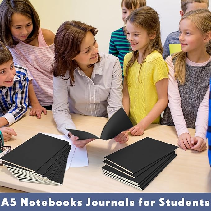 Mimorou 100 Pcs Kraft Notebook Journals 5.5 Inch x 8.3 Inch A5 Softcover Notebooks Bulk for Writing Sketch Office Notepad with 60 Pages 30 Sheets (Black,Dot)-DeskLoop Office