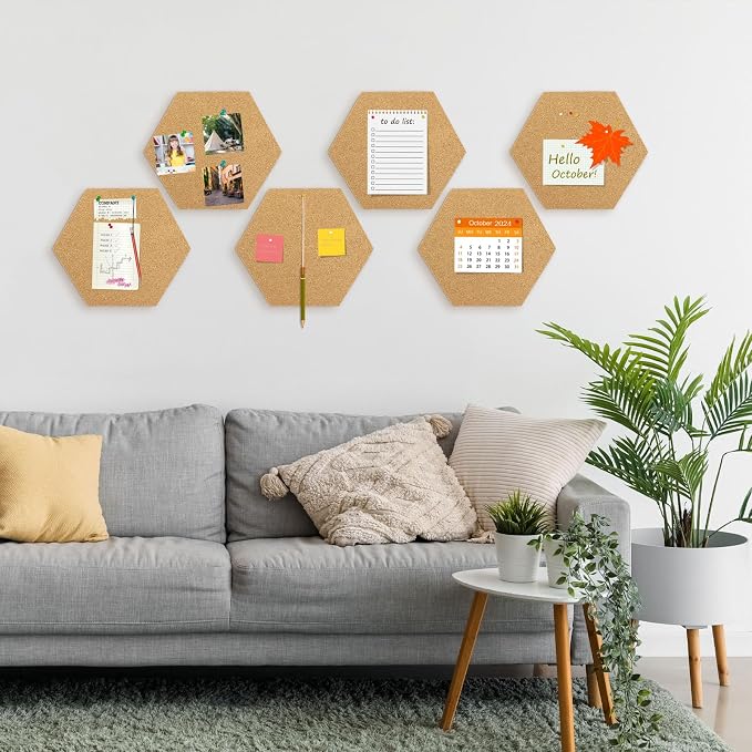 TUPARKA 6 Pack Cork Board Hexagon Bulletin Boards Cork Tiles 8.2"x7" - Image 6