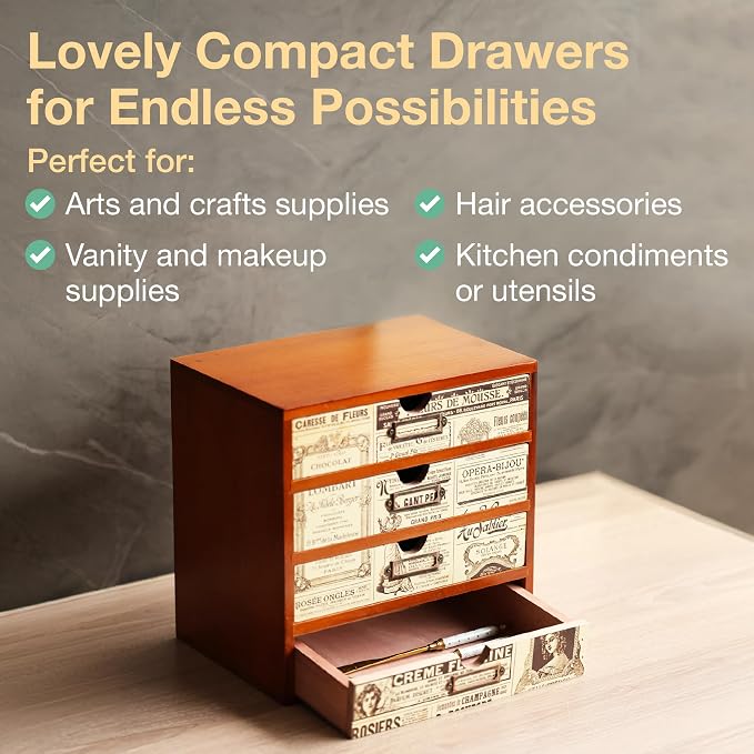 4-Drawer Vintage Ephemera Pattern Desktop Organizer - Image 7