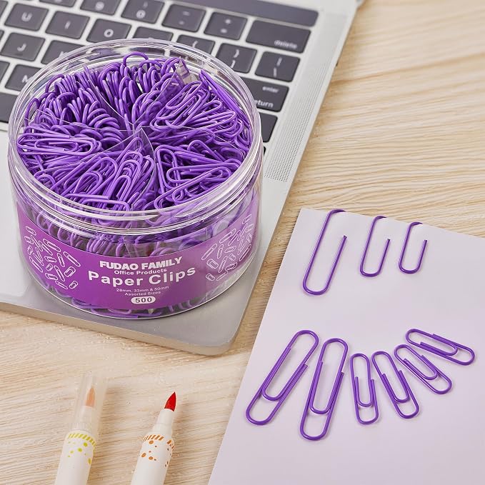 FUDAO FAMILY 500pcs Purple Paper Clips Assorted Sizes, Medium and Large（1.1inch - Image 6