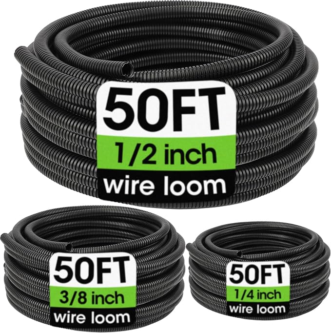 Wire Loom 1/4", 3/8 Inch x 50 FT, Split Wire Loom Tubing Wire Conduit, Cable by YesBes