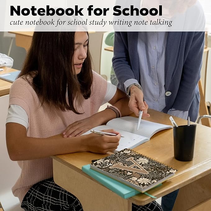 Initial A Personalized Journaling Notebooks, Boho Floral Journal Notebook for Women Girls, Costom Monogrammed Gifts for Women Mom Girls Friends, Letter Spiral Notebook, 5.5x8.3-DeskLoop Office