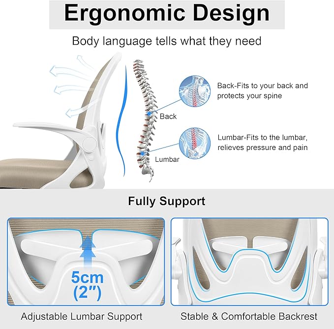 Primy Drafting Chair Tall Office Chair with Flip-up Armrests Executive Ergonomic Computer Standing Desk Chair with Lumbar Support and Adjustable Footrest Ring（Khaki）-DeskLoop Office