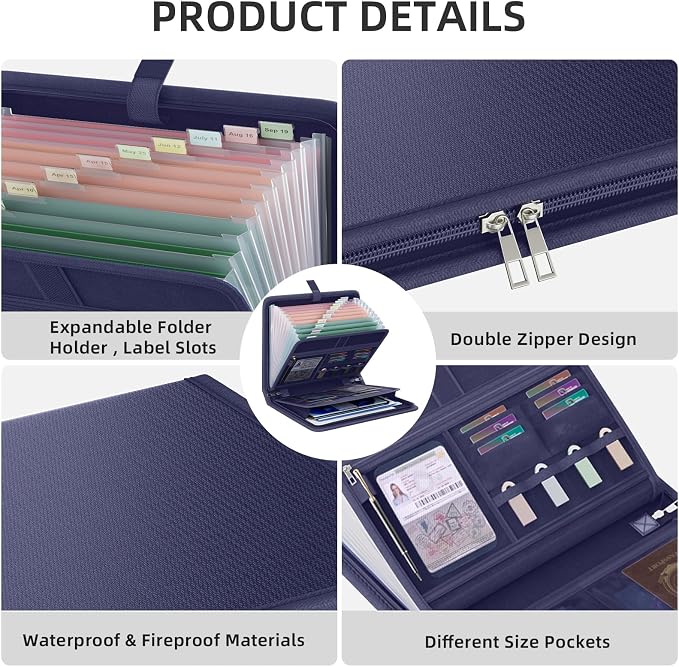 Fireproof Accordion File Organizer, Portable Expanding File Folder - Image 3