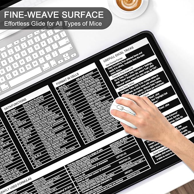Excel Shortcut Keys Mouse Pad, Large Extended XL XXL Cheat Sheet Gaming Mouse - Image 5