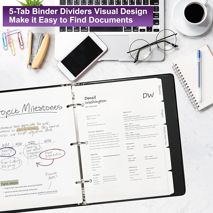 Binder Dividers with Tabs for 3 Ring Binder, 8.5 x 11 Paper Binder Dividers - Image 5