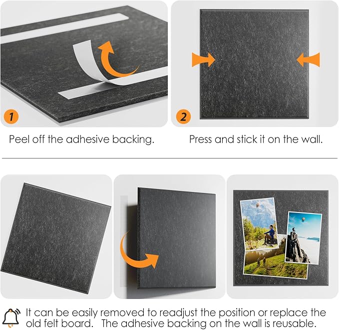 MaxGear Felt Bulletin Board 48" x 36", Dark Gray Felt Wall Tiles Wall Decor | - Image 4