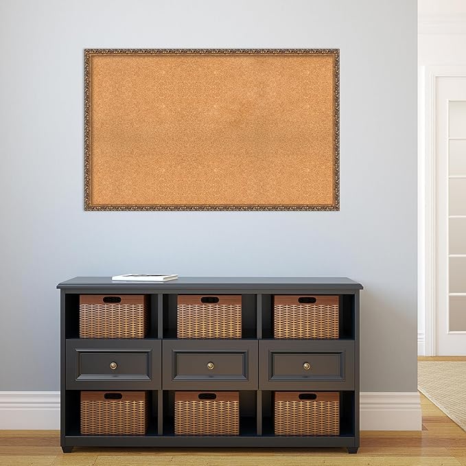 Amanti Art Natural Cork Board for Wall, 28x44 Vision Board with Bronze Frame, Oversize Corkboard Office Decor for Home Organization, Traditional Corkboard Pinboard to Display Items for Home-DeskLoop Office