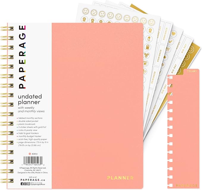 PAPERAGE Undated 12 Month Weekly & Monthly Planner by PAPERAGE