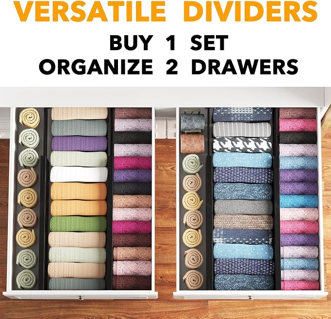 SpaceAid Bamboo 4 Pack Dresser Drawer Dividers, 4.65“ High Adjustable 17“-22” - Image 5
