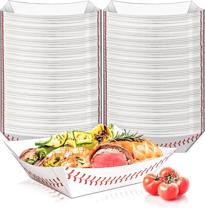 100 Pack 3Lb Paper Food Boat Trays, Baseball Birthday Decoration Baseball Party by MotBach