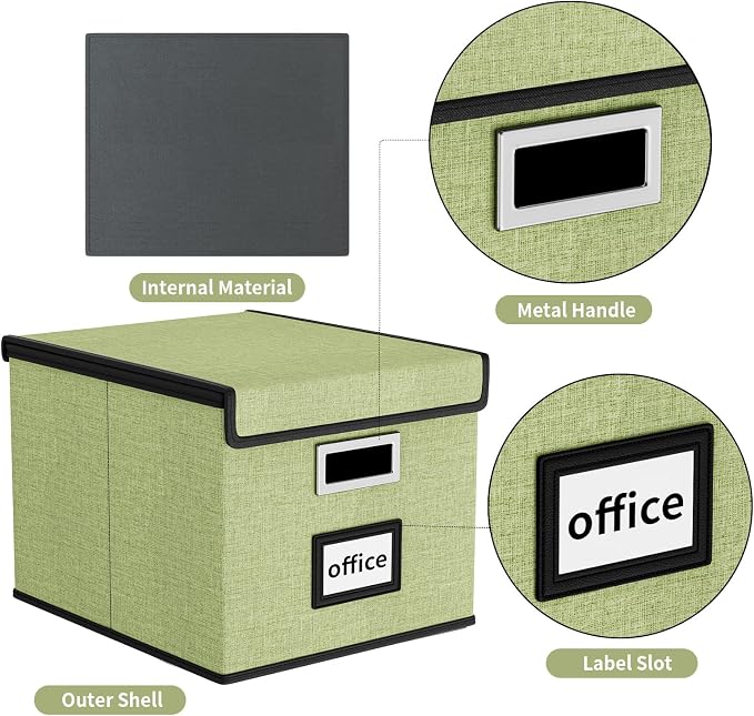File Organizer Boxes with Lids, Linen Hanging Filing & Storage Box with Plastic - Image 4