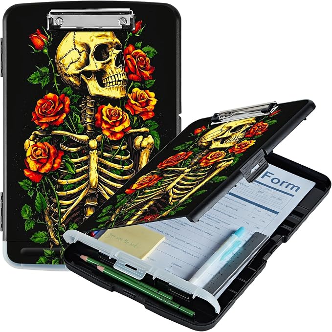 Skull Red Rose A4 Clipboard by Unknown