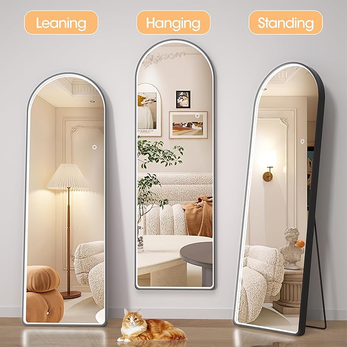 Hasipu 65" X 24" Full Length Mirror with Lights, Black Frame Arch Led Mirror Full Length and 3 Colors Temperatures & Brightness Adjustable,Light Up Mirror Full Body for Bedroom Cloakroom Living Room-DeskLoop Office