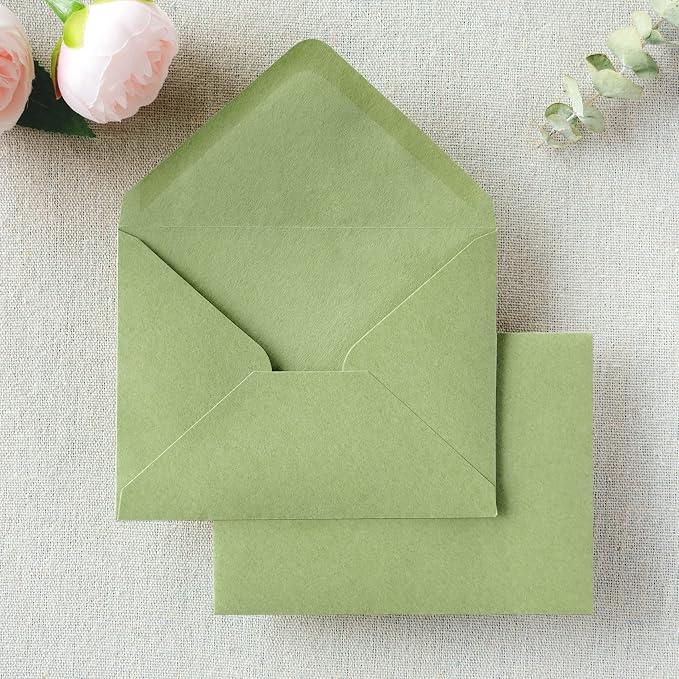 PONATIA 50 Pack A1 Envelopes, 3.62 x 5.2'' Sage Green Envelopes Perfect by ponatia