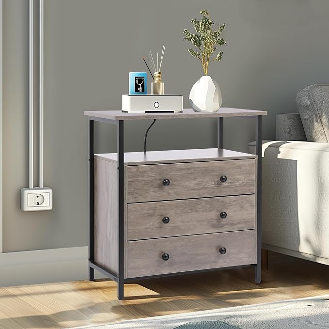 Edbuosy 3 Wooden Drawers Nightstand, 27 Inch Wide Night Stand Set 2 - Image 8