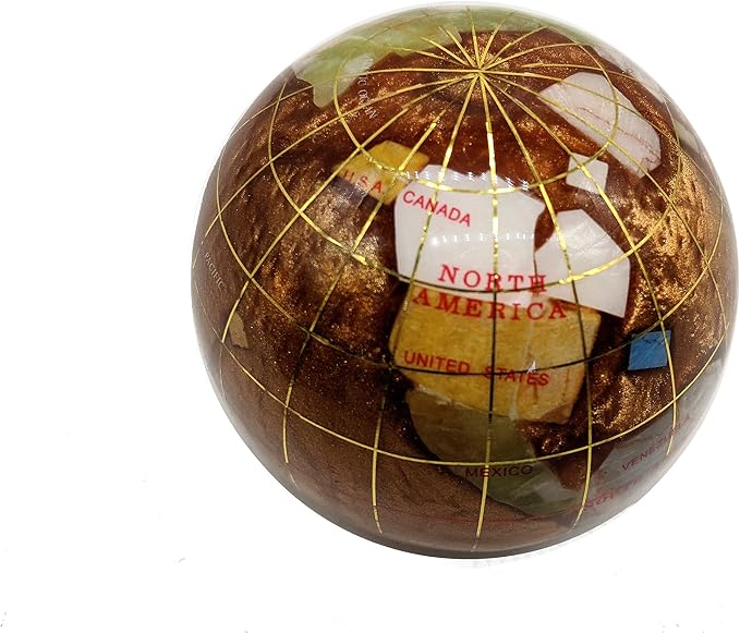 Unique Art 3-Inch amber Pearl Swirl Ocean Gemstone World Globe Paper Weight - Image 2