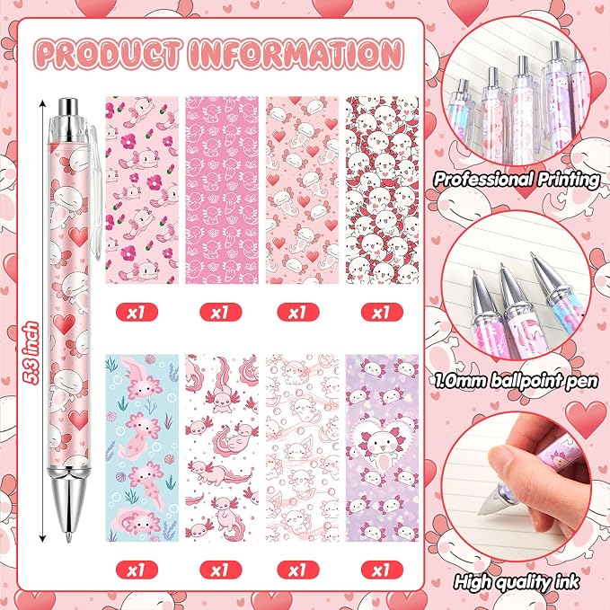 Ireer 8 Pcs Ballpoint Pens for Women 1.00 mm Cute Black Ink Fancy Pens Fine - Image 2